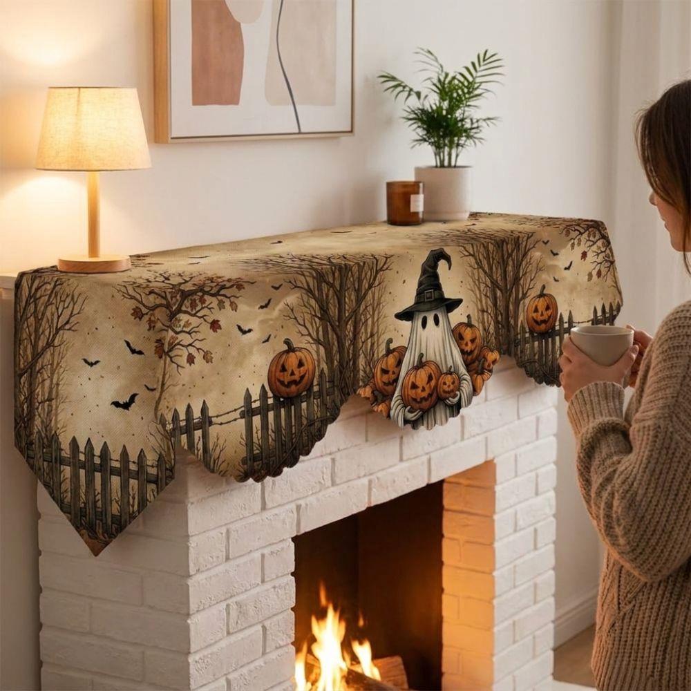 Halloween-Kamin-Schal mit Zackensaum Landhausstil Gruselige Kamin-Dekoration Herbst-Wohnkultur