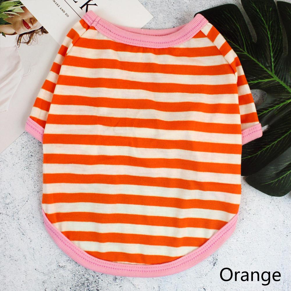 

Футболка для собак в полоску, лето-весна, мягкая, маленькая, средняя, для щенков, рубашка, жилет, принтованная для домашних животных, жилет для щенков, футболка, одежда для собак S оранжевый