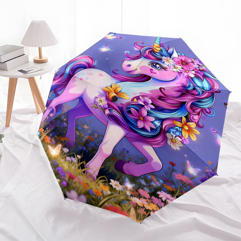 

1pc Unicorn Fantasy Garden Butterflies Flowers Umbrella with Plastic Handle,Suitable for All Seasons Home Travel Outdoor Umbrellaptys31091