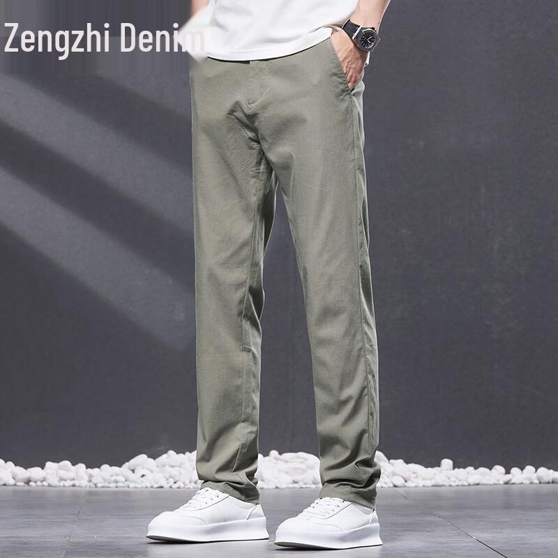 

Zengzhi Men s Ice Silk Linen Blend Straight-Leg Casual Pants 29