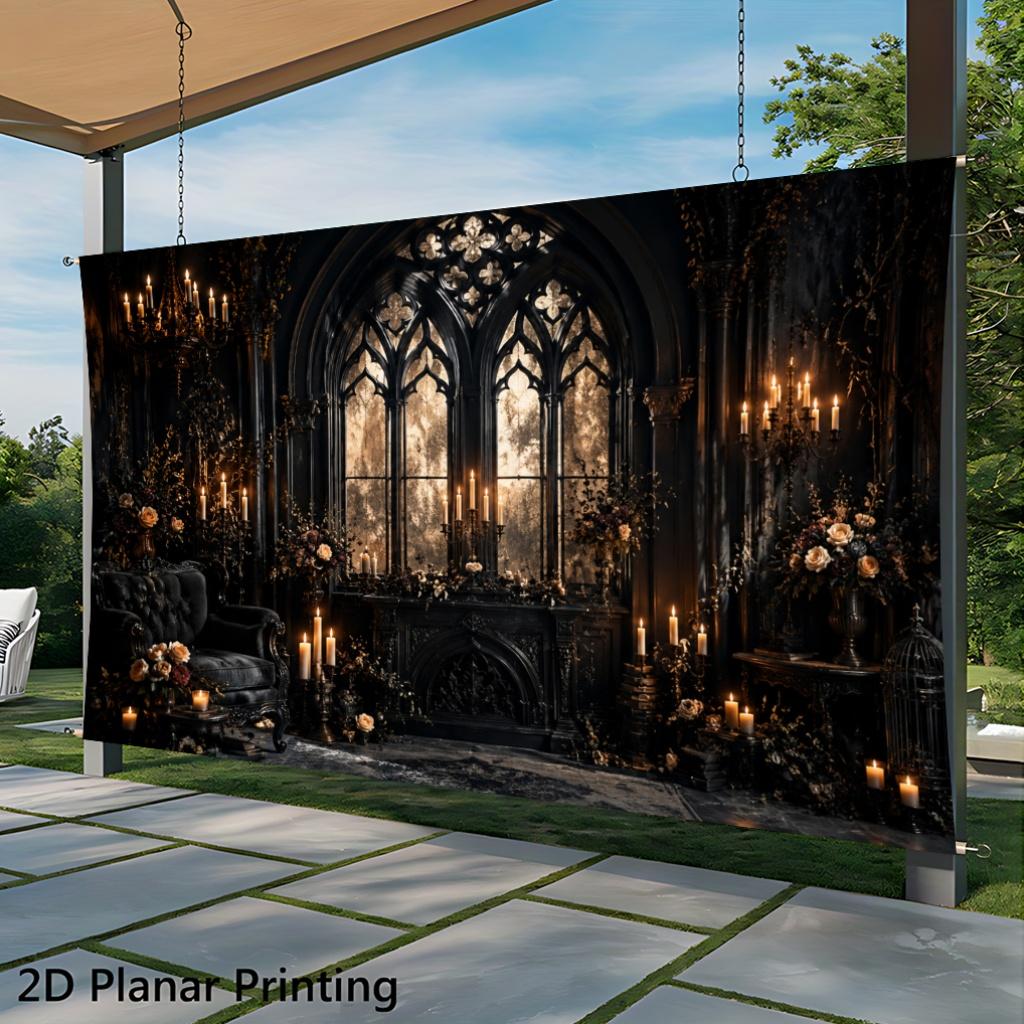 1 piece of 2D flat banner Gothic candlelight rose atrium indoor and outdoor courtyard decoration background clothzyc