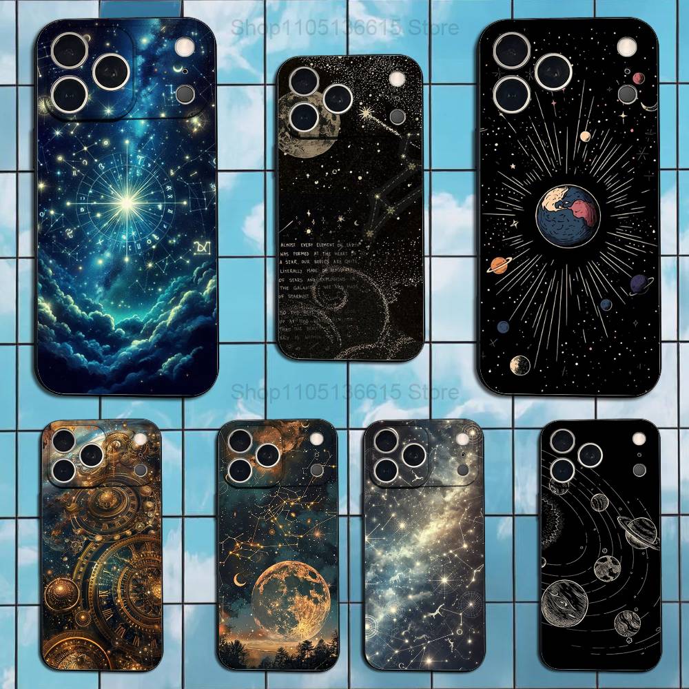 Twelve Constellations Art Phone Case For iPhone 15,14,13,17,16,12,11,Plus,Pro Max,XS,X,Mini,8,7,XR,SE,Soft Silicone Black