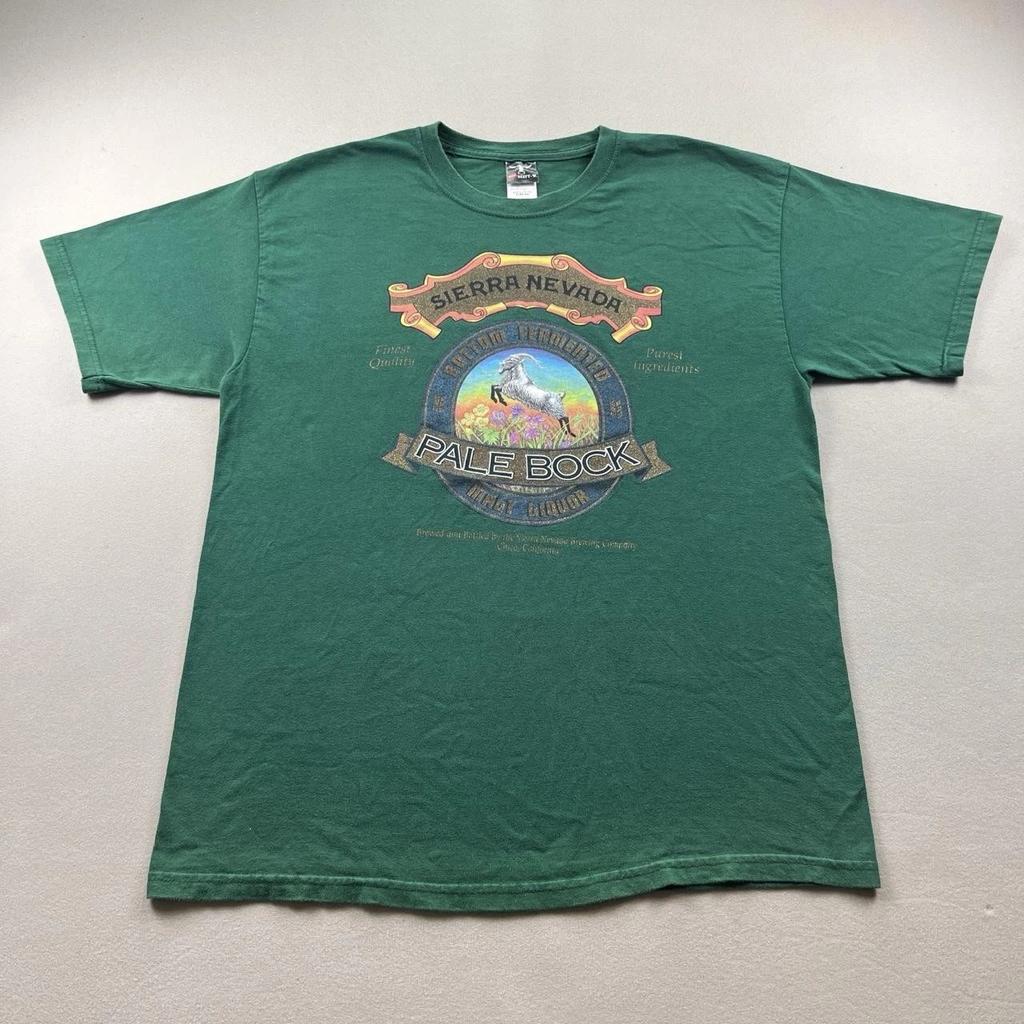 Vintage Sierra Nevada Brewing T-Shirt Mens Large Green Pale Bock Malt Beer Lager
