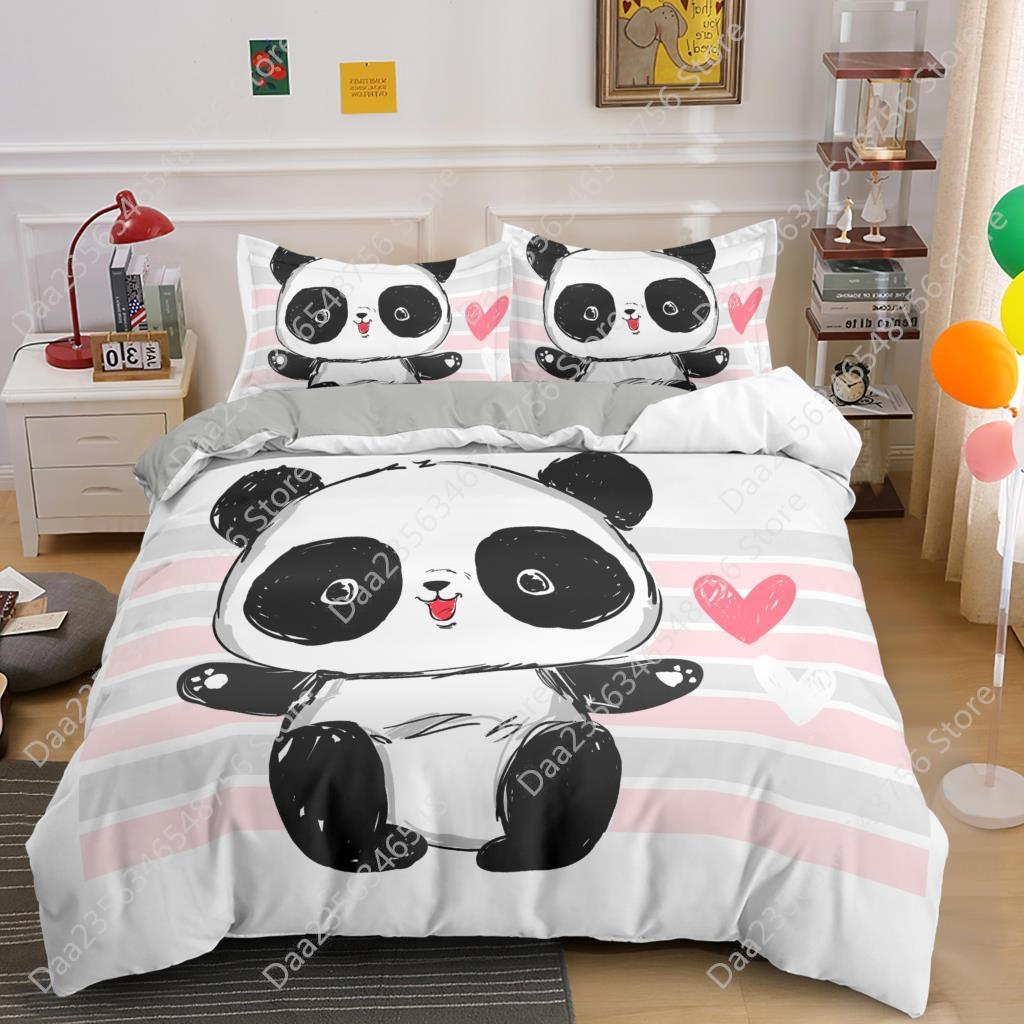 New Panda Bedding Set Single Twin Full Queen King Size Cartoon Animals Bed Set Aldult Kid Bedroom Duvetcover Sets 3D Anime 043