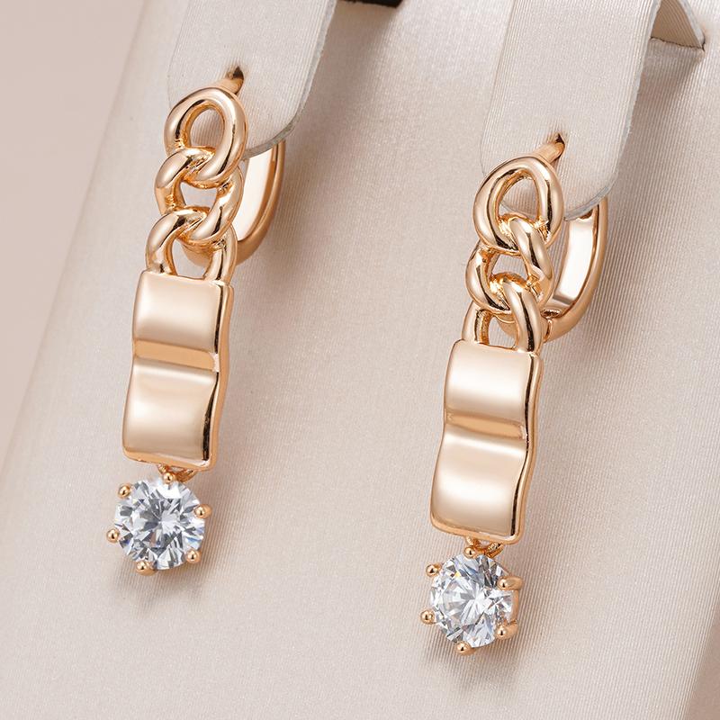 New Glossy Long Dangle Earrings For Women Luxury Rose Gold Color Natural Zircon Earring Vintage Fine Daily Jewelry