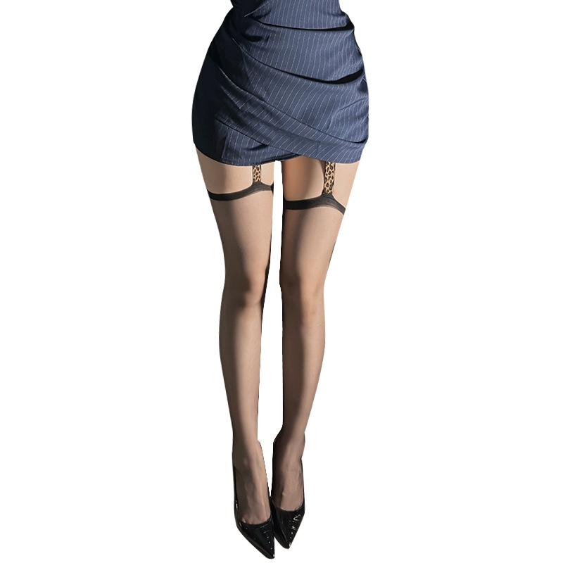 Sexy Leopard Print Suspender Socks Royal Sister Pure Desire Black Silk Female Ultra-thin Temptation Crotch Passion Free Sex Stockings