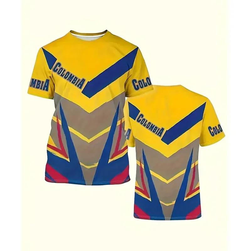 Colombia Flag Graphics T Shirt Fashion 3d Printed Yellow T-shirt For Men Oversized Round Neck Short Sleeves Sports Tops Tees