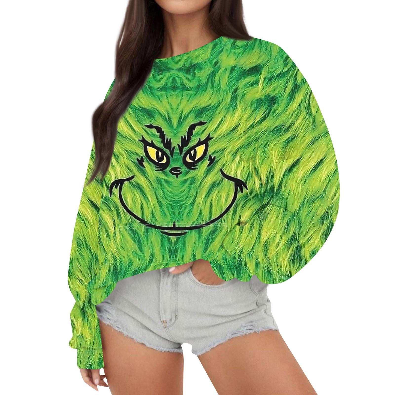 

Женская повседневная модная рождественская принтовая толстовка с длинным рукавом XXXL зелёный