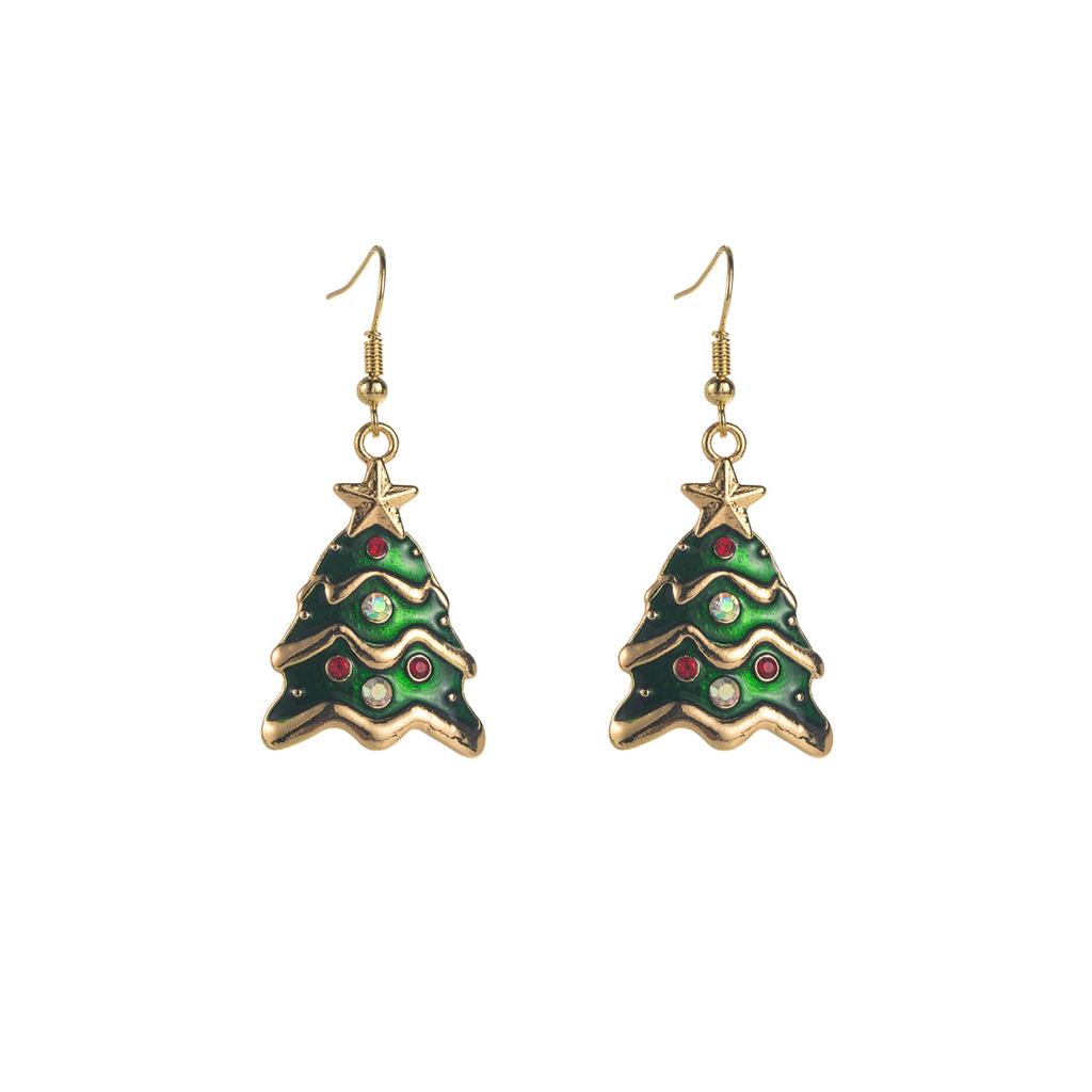 Christmas Series Alloy Oil Drop Inlaid Diamond Reindeer Bell Santa Claus Christmas Tree Earrings Versatile Earrings Ear Jewelry