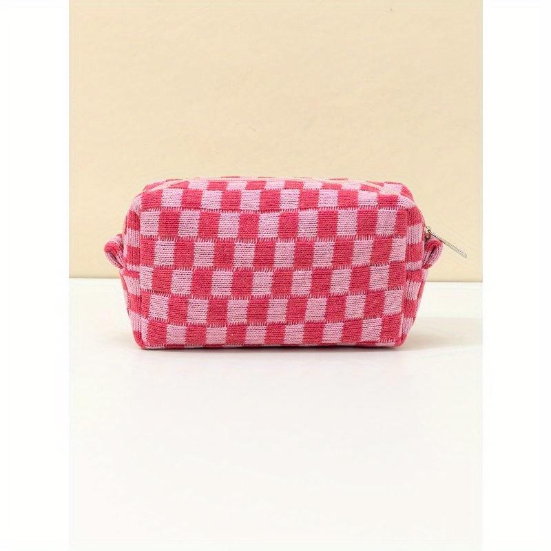 1Pc Makeup Bag Black, Checker Cosmetic Bag Square Waterproof, Women Bags For Make Up, Small Bag Storage Makeup Case, Travelling Bags For Ladies