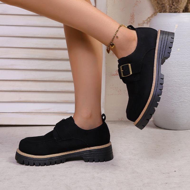 Round Toe Slip-On Loafers for Women – Large-Size Chunky Sole Shallow Opening Shoes, New Autumn/Winter Casual Flat Footwear