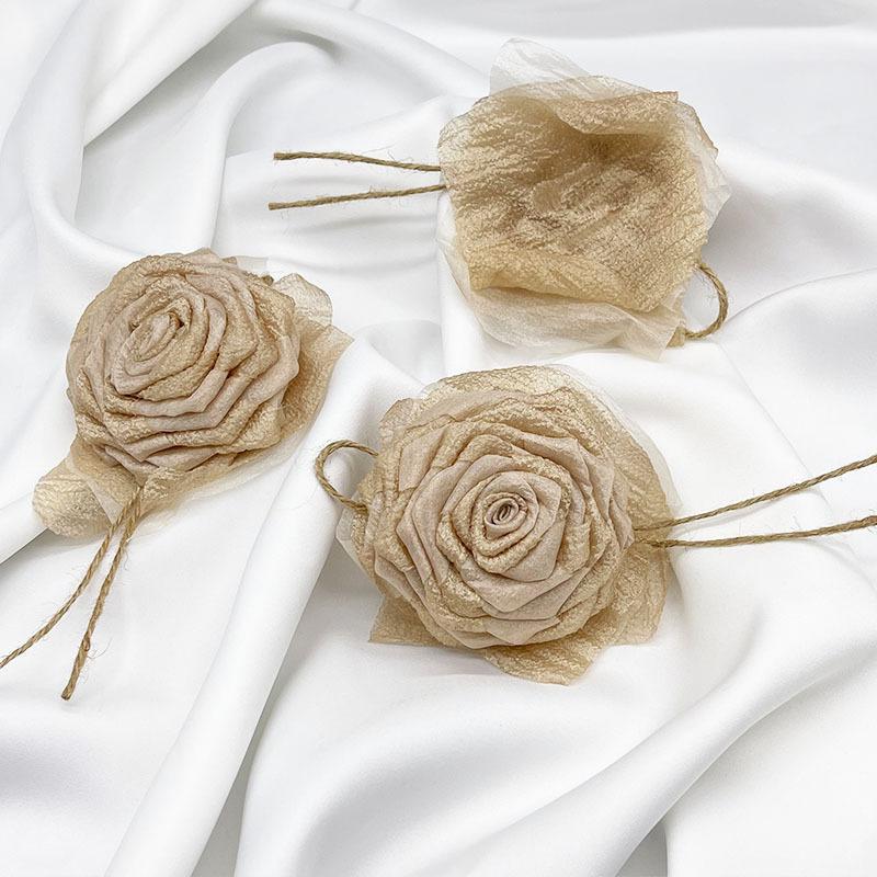 Dry Rose Fabric Camellia Hair Accessories Handmade Diy Three-Dimensional Flower Brooch Clothing Accessories Flowers