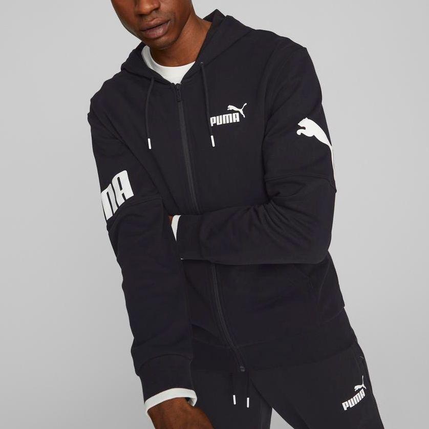 Puma Cuff Brand Logo Design Full Zip Long Sleeve Hoodie Men Hoodies Black 673327-01