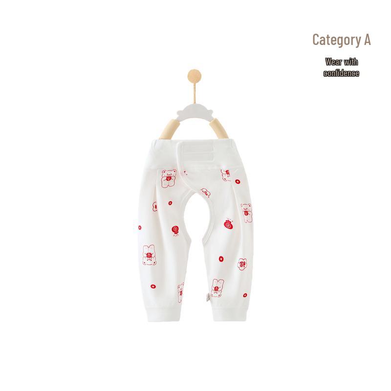 Spring & Autumn Newborn Baby Pure Cotton Open Crotch Pants with Belly Protection for Boys & Girls