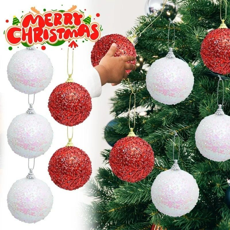 24/6x Glitter Christmas Balls Hanging Laser Powder Foam Ball Home Party New Year Xmas Sparkling Decor Bauble with Glass Beads