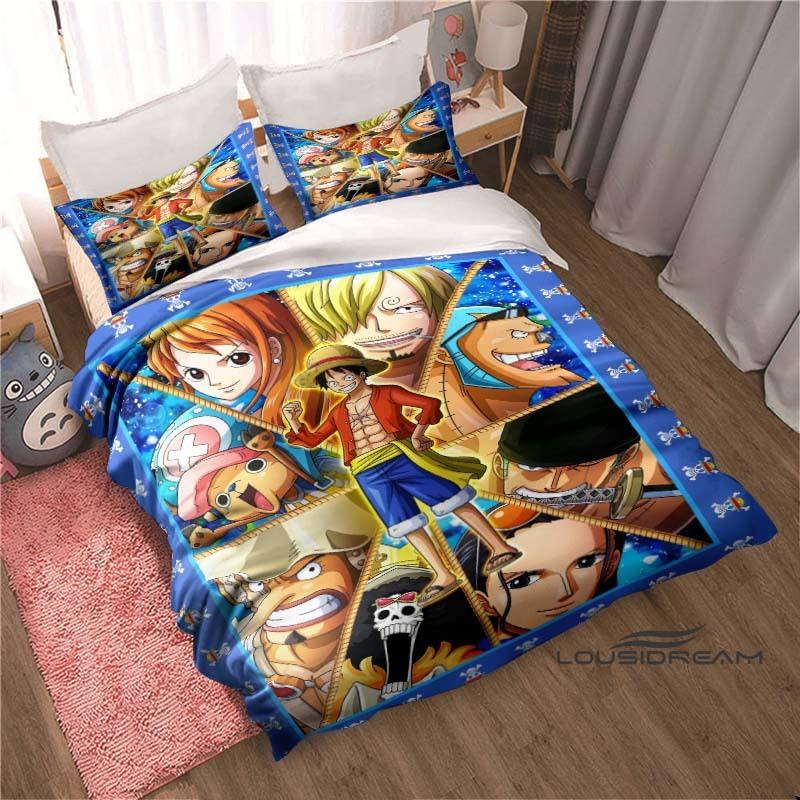 Monkey D. Luffy Cartoon ONE PIECE Bedding Set, Duvet Cover and Pillowcase 3-Piece Set, Holiday Gift for Children and Adults