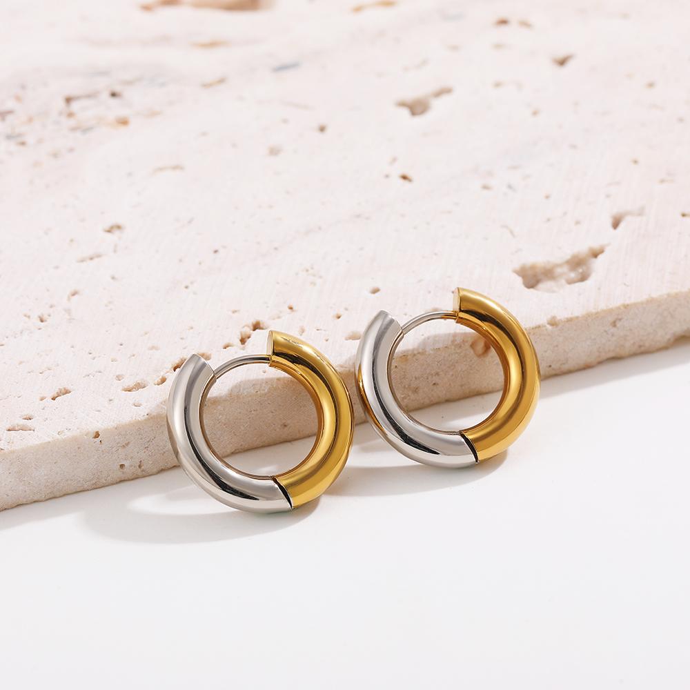 Fashion Gold Silver Double Colors Stainless Steel Gold Plated Huggies Earrings Plain Ring Ear Hoops for Women Punk Jewelry