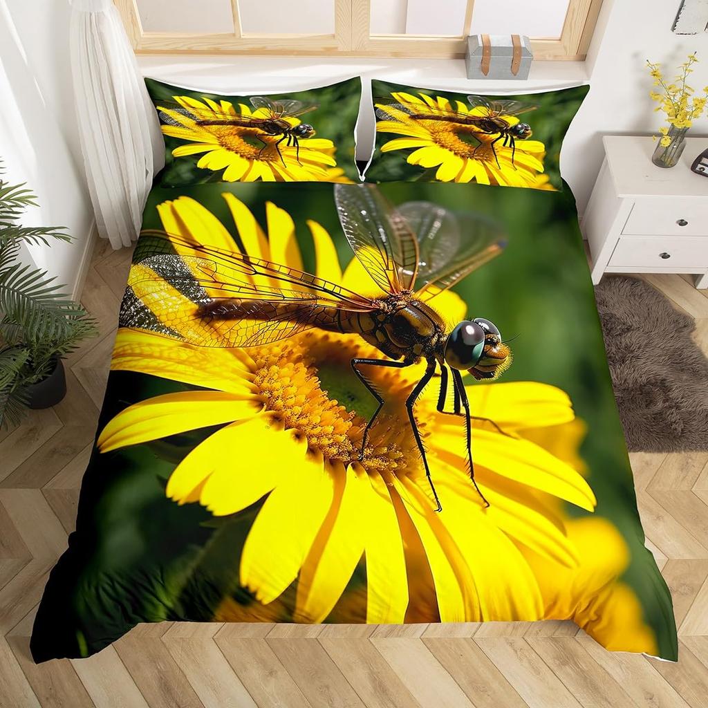 Sunflower Duvet Cover Twin King, Spring Garden Flowers Comforter Cover, Yellow Floral Botanical Bedding Set for Teen Women Room