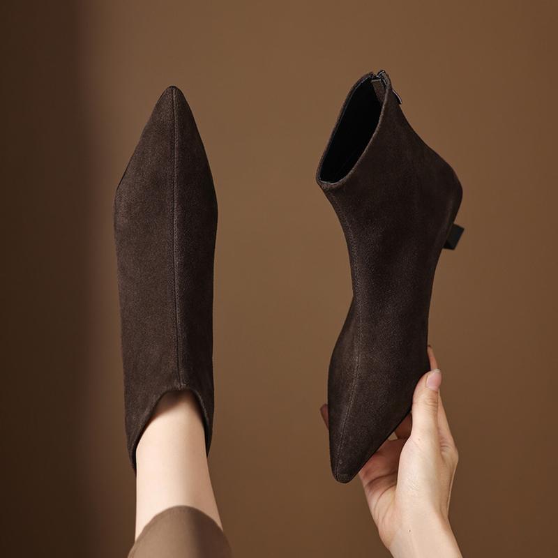 Fashion NEW Autumn Women Boots Pointed Toe Kitten Heel Shoes Cow Suede Leather Shoes for Women Elegant Zipper Modern Boots Daily Shoes