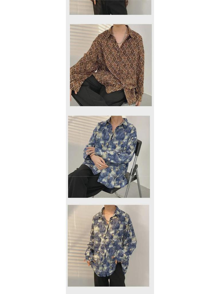 Herrenhemd im japanischen Stil mit Blumenmuster: Trendige koreanische und Hongkong-Retro-Jacke für Frühling und Herbst.