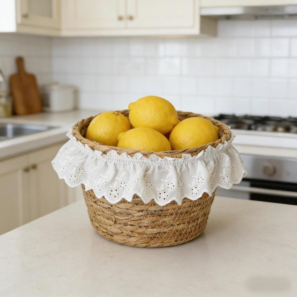 with Lace Trim Storage Basket Woven Organizer Basket Sundries Storage Box Kitchen