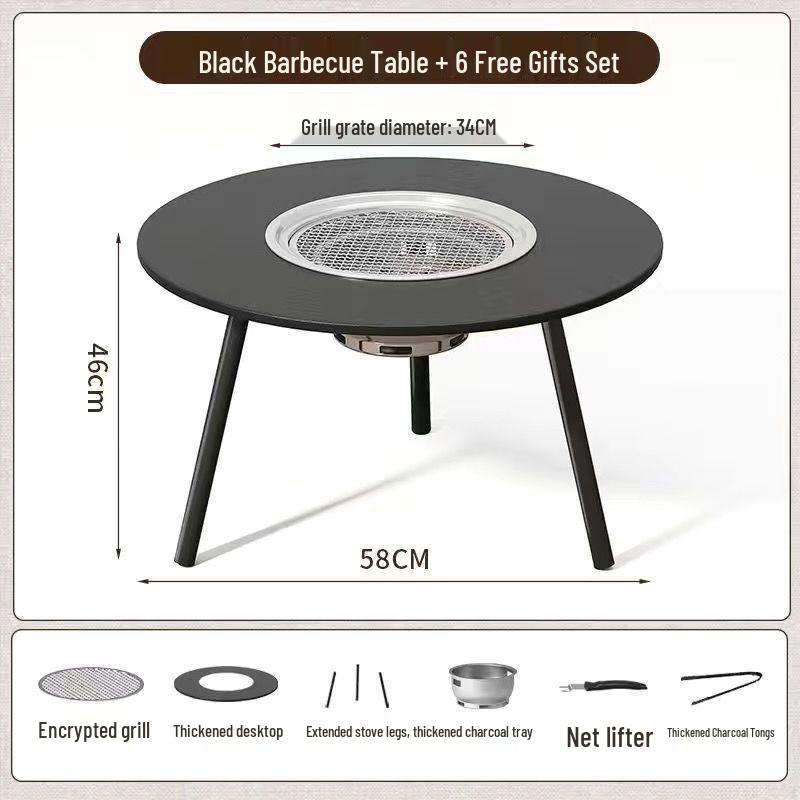 Portable Folding BBQ Grill with Solid Wood Table for Outdoor Picnic and Meat Barbecue