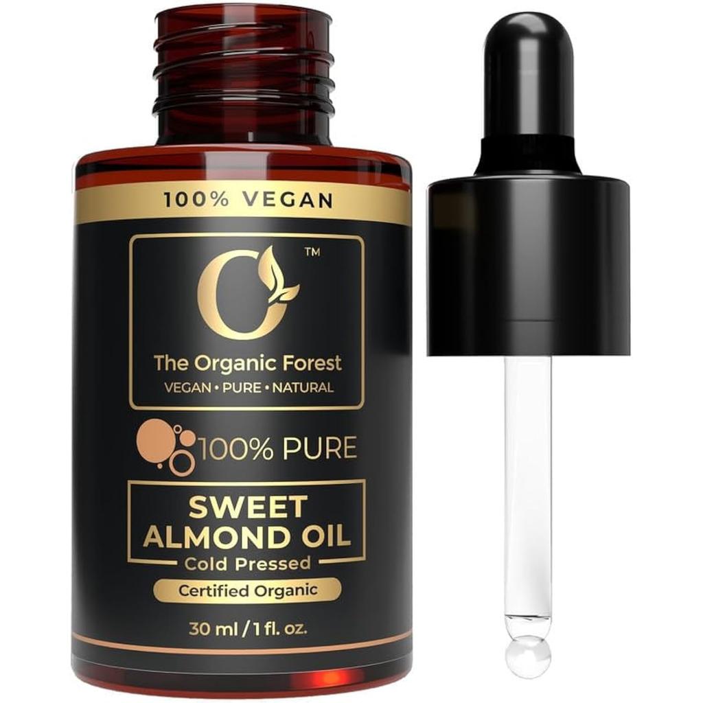 Plant Based Sweet Almond Oil for Skin, Hair, Nails & Body - Organic Cold Pressed Badam Oil - Ideal for Glowing Skin, Hai