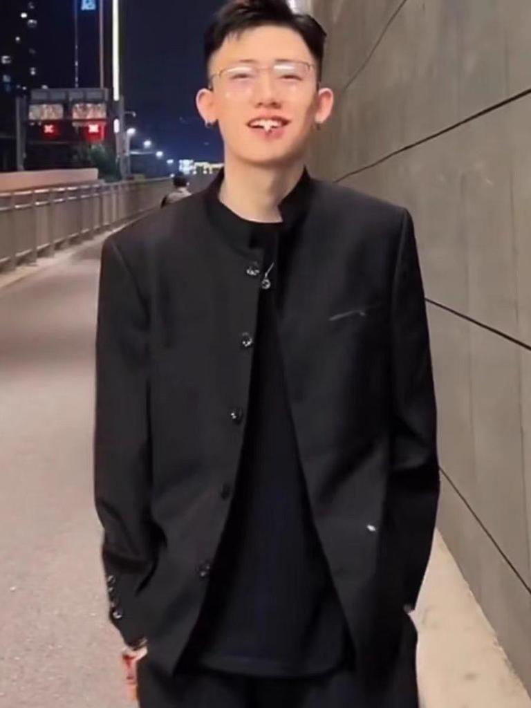 Men's Business Casual Stand Collar Solid Color Tang Suit Jacket