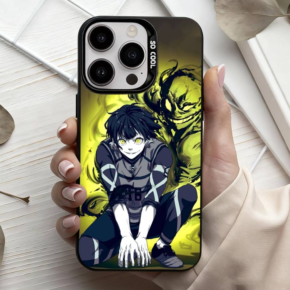 

Manga B-Blue L-Lock-K Phone Case For iPhone17,16,15,14,13,12,11 Plus,Pro Max Black Candy Silver Plated Cover iPhone12PRO