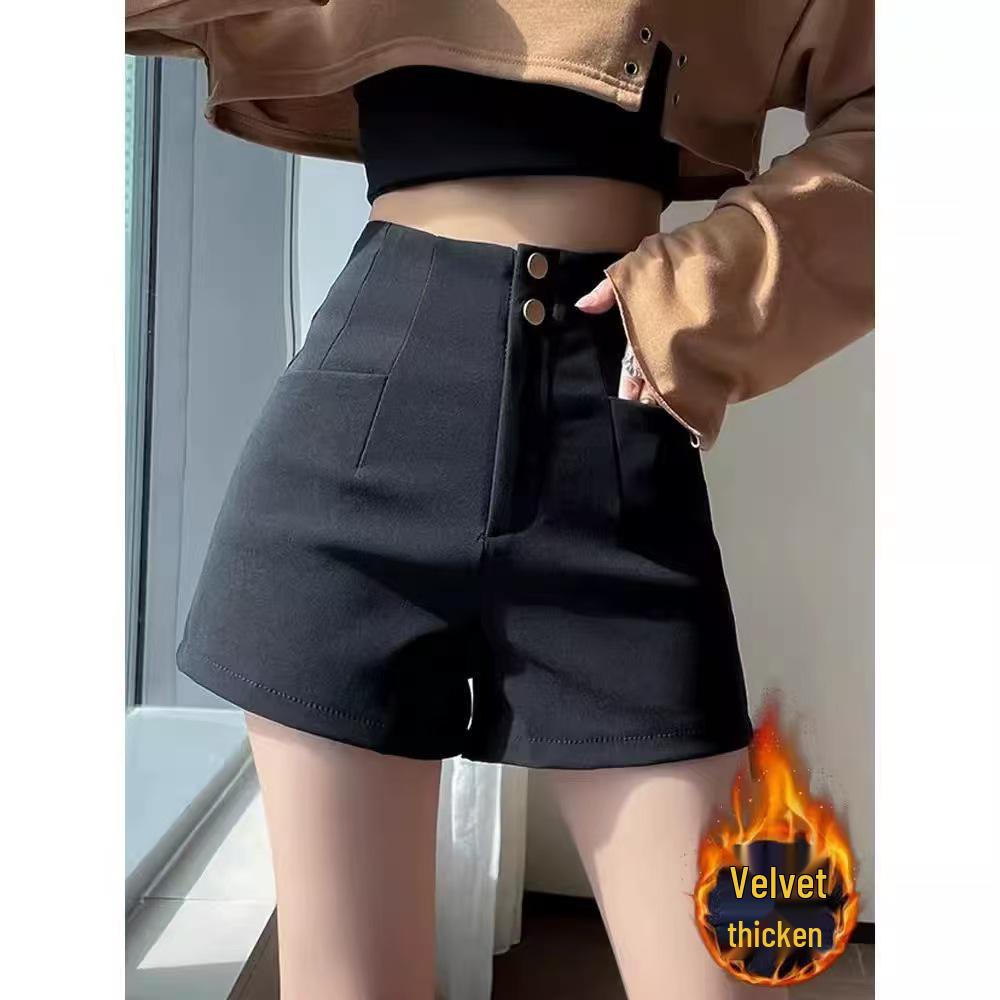 Женский комплект утягивающих черных вельветовых шорт и леггинсов с высокой талией