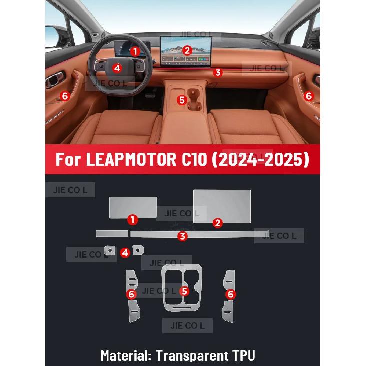 

For LEAPMOTOR C10 2024 2025 Car Interior Anti-scratch Film Center Console Media Dashboard Navigation TPU Protector Sticker Left rudder driving