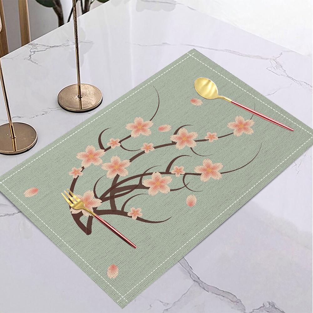 Japansk Ukiyo-e Stil Linne Dukunderlägg Halkfria Bordsunderlägg Rektangulära Halkfria Matsalsbord för Kök Heminredning Viktiga Tillbehör