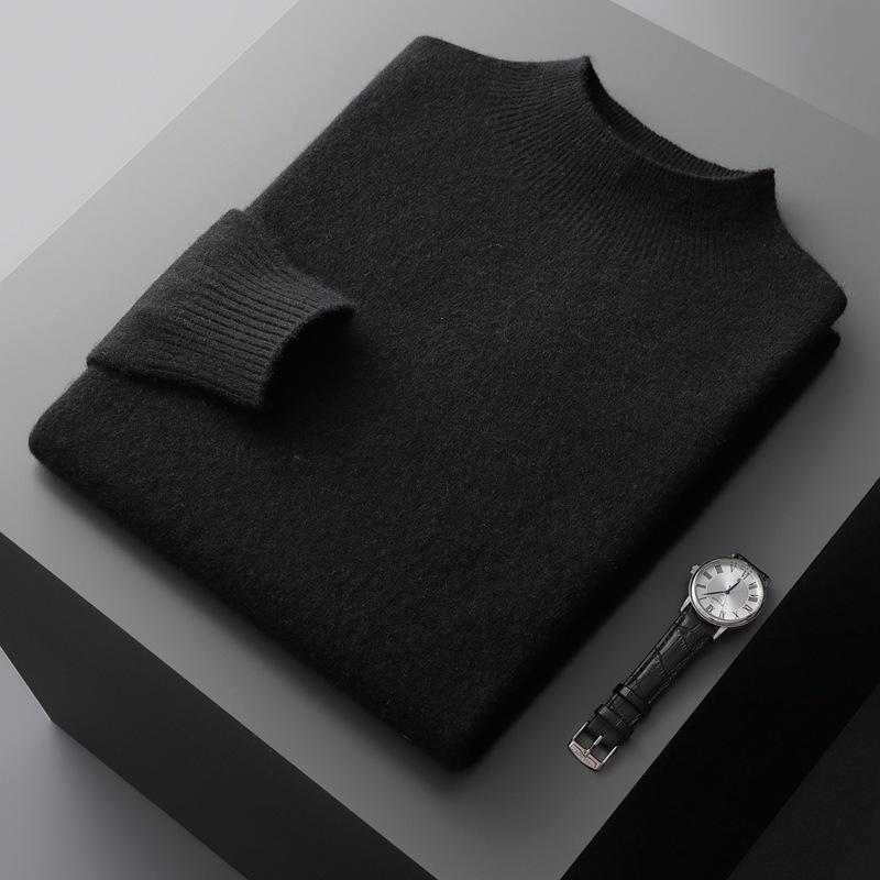 Men's Casual Cashmere Sweater: Half-High Neck, Thin, Long-Sleeved, Fuzzy, Loose Fit for Autumn and Winter