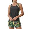 Women’s Two Piece Tankini Set with Tropical Print Sleeveless Top and Swim Shorts for Beach or Pool Activities