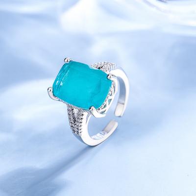 Bague de luxe lumière de luxe topaze verte explosion mode européenne et américaine bague ouverte