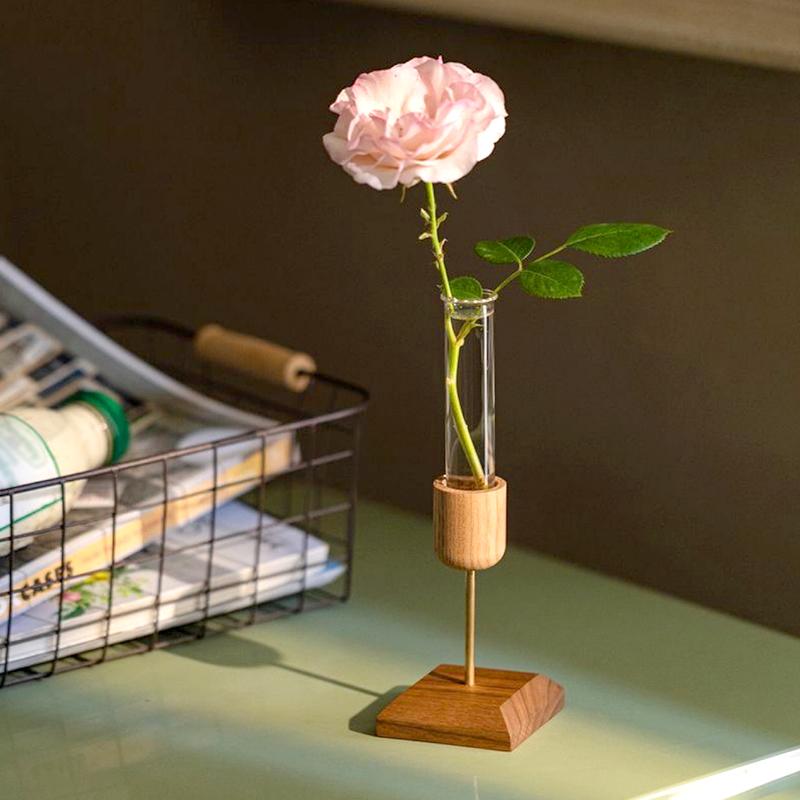 1Pc Flower Pot Durable Plant Transparent Wooden Stand Creative Vase Test Tube Hydroponic