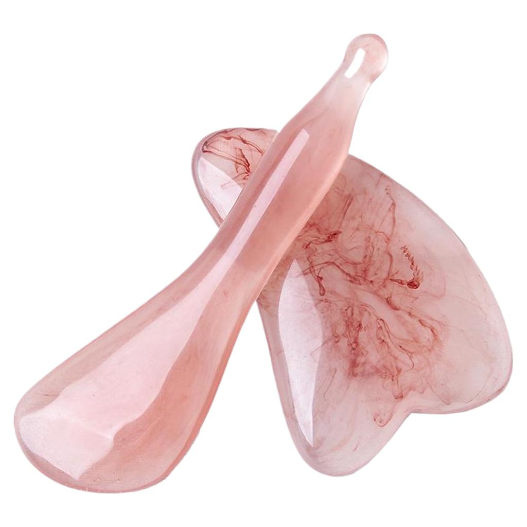DELUXEFOX Gua Sha Facial Plate Set of with Acupressure Dot and Massage Stick for Smaller Beautiful Amber Pink of 2, Stick, Pen, Face, Face, (Set 2)