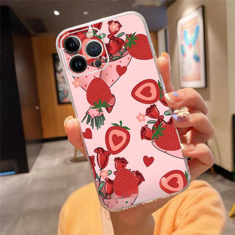 Strawberry Cat Cartoon Phone Case For Iphone 17ProMax 17 Pro Air 16 15 14 13 Pro Max 16 15 14 13 Pro 15Plus