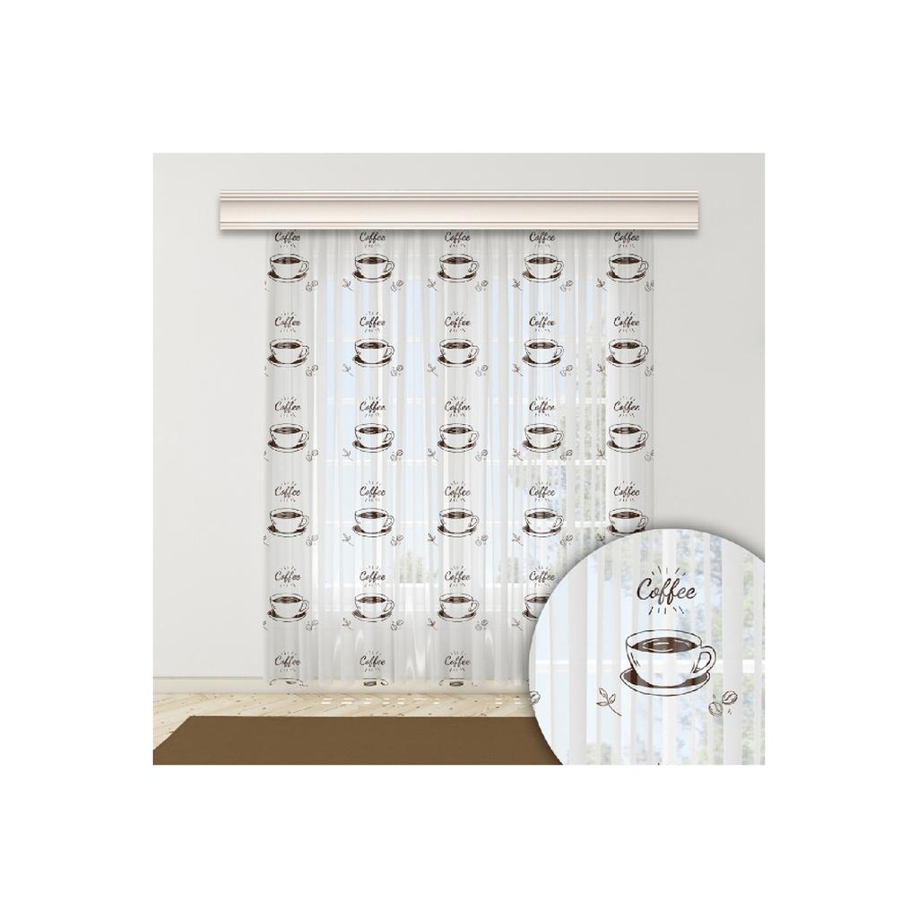 Perdeau de Bucătărie Cu Motiv Cești De Cafea Perdeau De Tulle Imprimat Textil