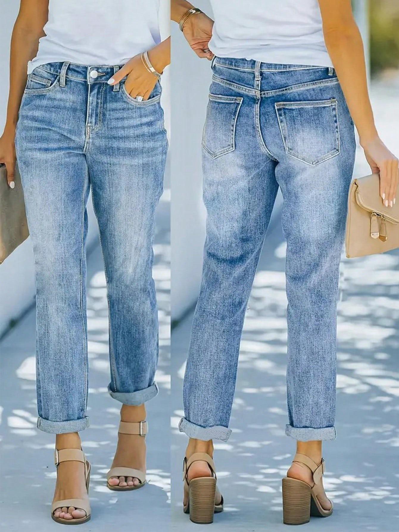 

Summer Women s Trendy European & American Street Style Tight Jeans - Versatile, Fashionable Long Pants in Stock L светло-синий