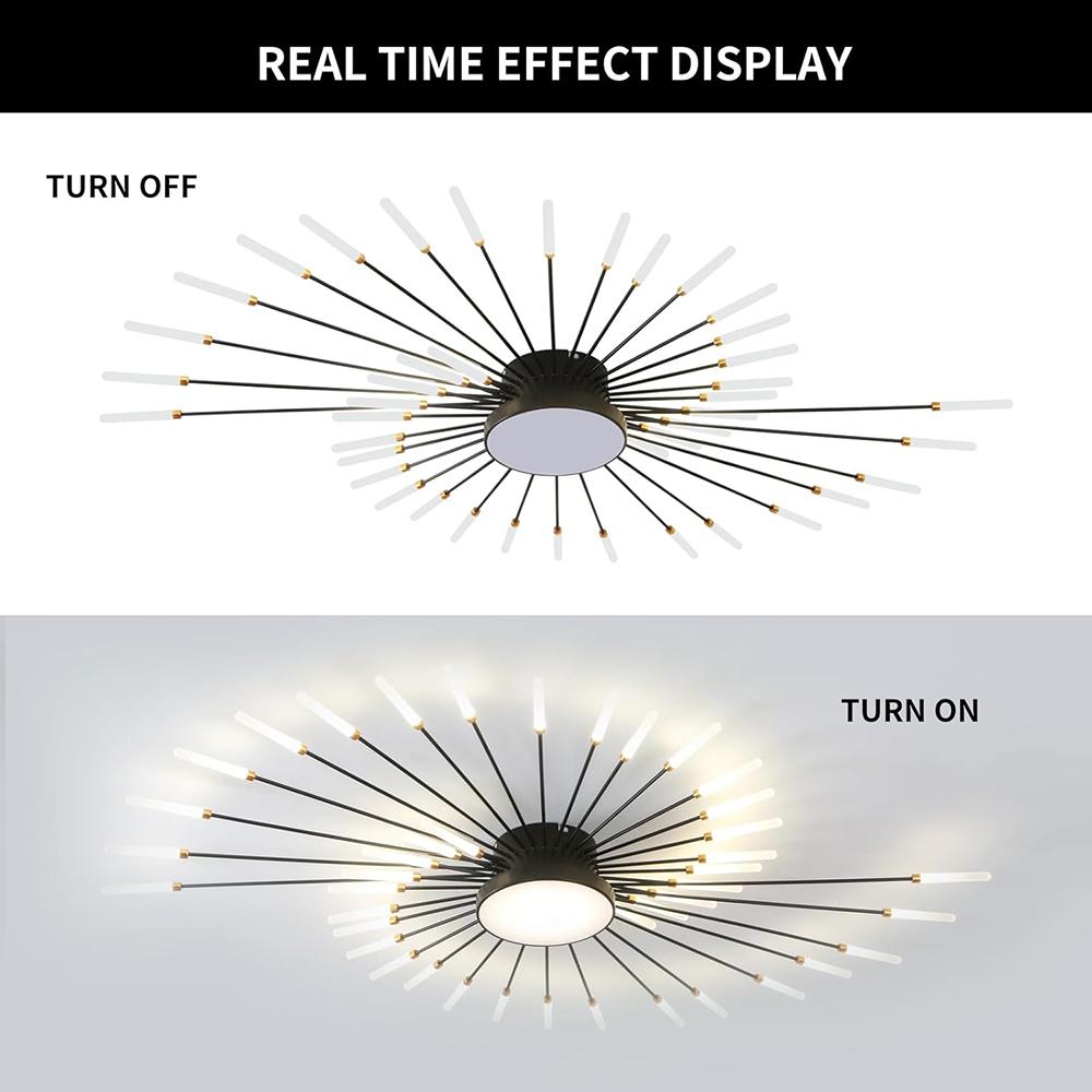 Black 42 Heads Non Dimmable Pendant Lights Creative Fireworks Design Chandelier Modern Ceiling Light for Living Room Exhibition Hall Bedroom