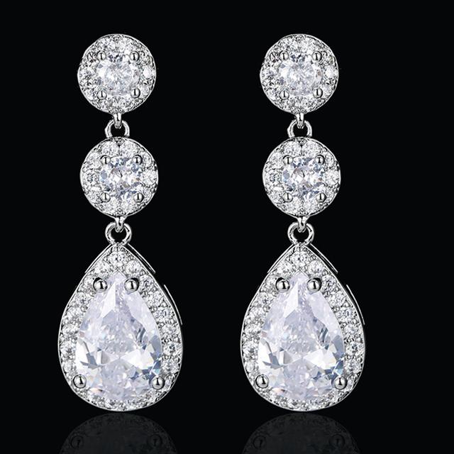 Charm White /Rose /Yellow Gold Color Drop Water Long Earrings Clear Crystal Nail Drop Earings Women Dazzling Wedding Gift Ae331