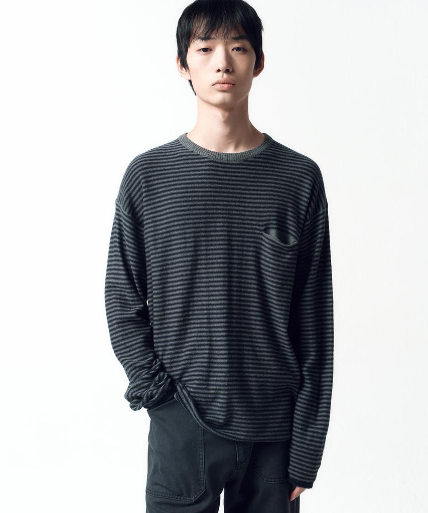 INSILENCE Cotton Cashmere Stripe Pullover Navy