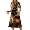Women's Casual Fashion Halloween Printed Short Sleeve Round Neck Dress