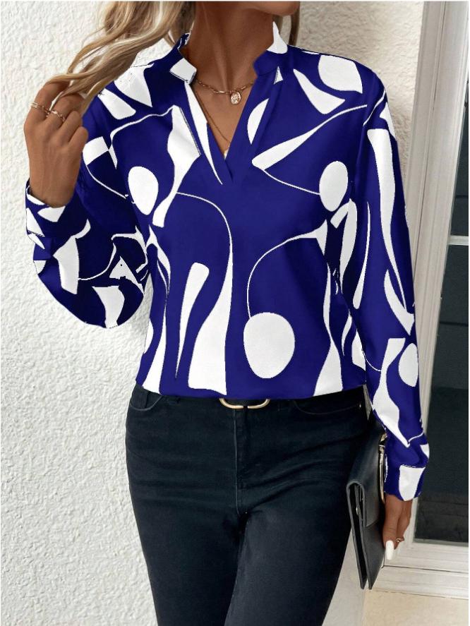 2024 Women's Geometric Print Shirt - European & American Style, New Arrival