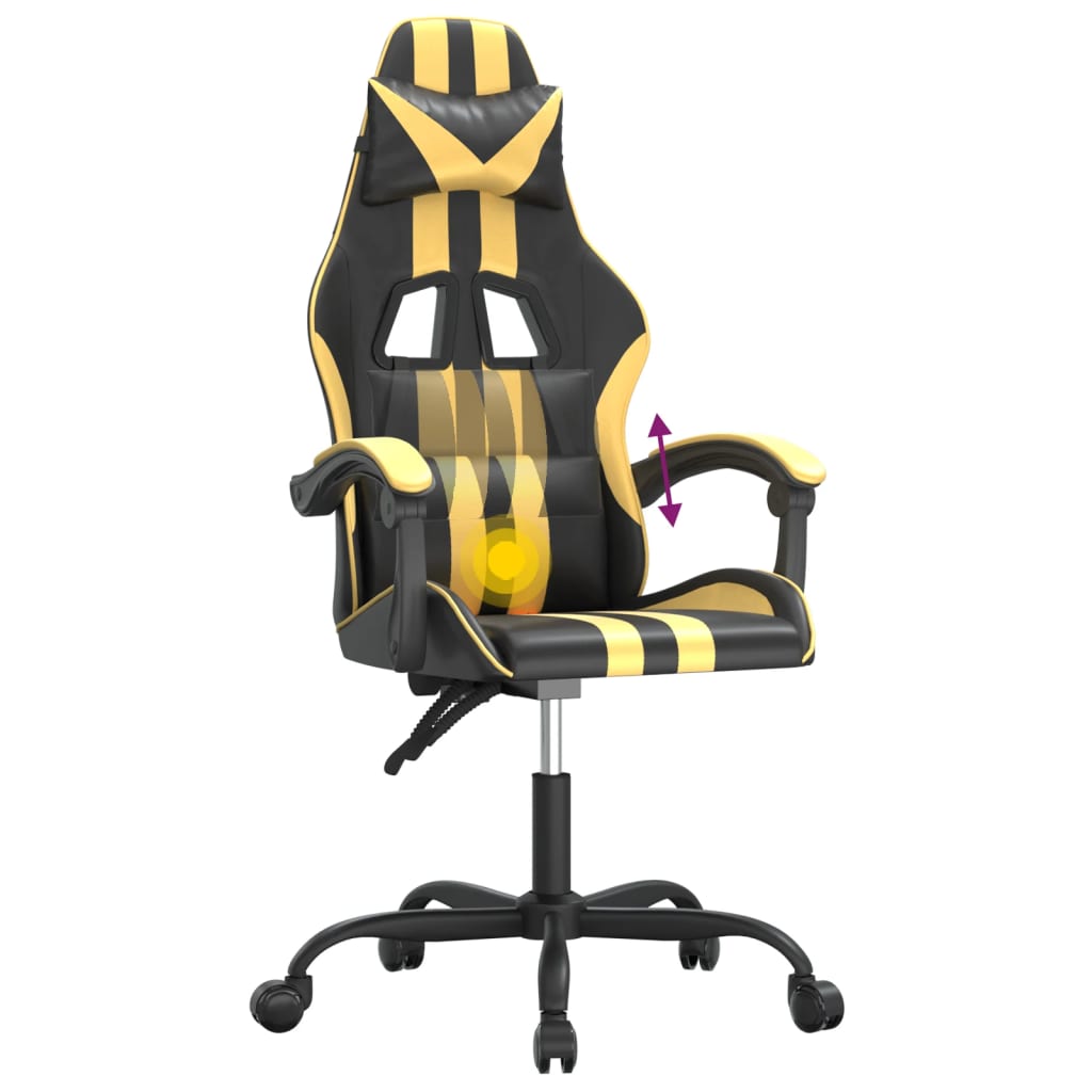 Gaming Chair Swivel Black and Gold PU Leather