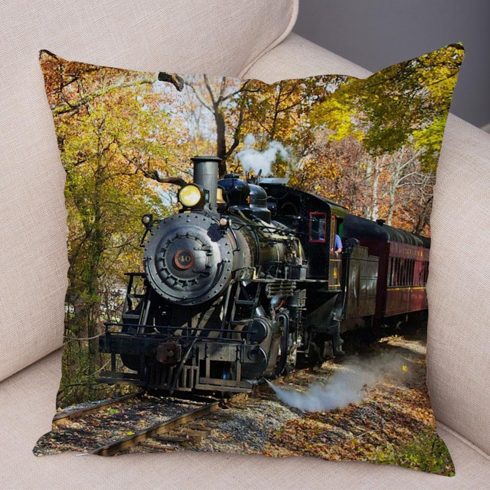 Pillowcase Vintage Style Steam Train Decor Retro Colorful Car Cushion Cover