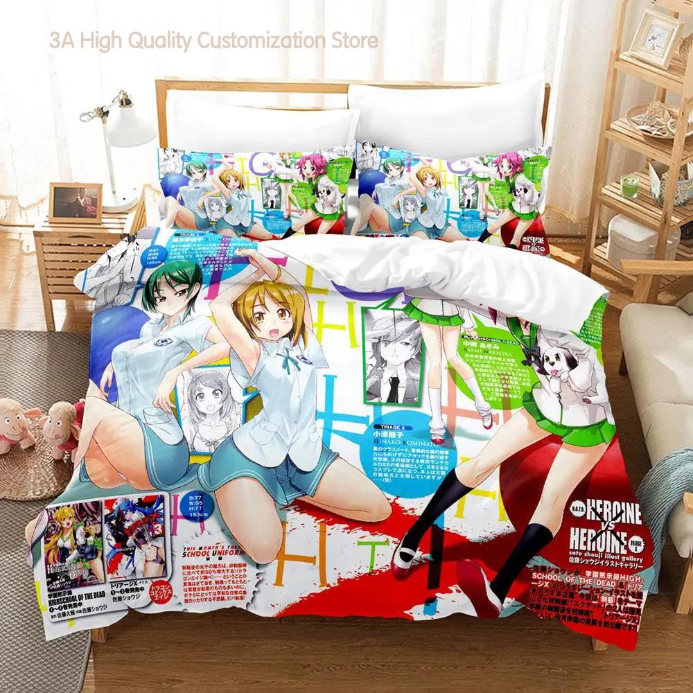 2023 Cexy Girl Highschool of the Dead Bedding Set Single Twin Full Queen King Size Bed Set Adult Boys Bedroom Duvetcover Sets