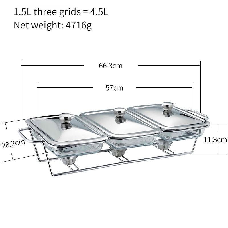 Quadratischer Glas-Buffetkocher, unterteilter Klappdeckel, Speisenwärmbehälter, Restaurant-Hot Pot, Spirituskocher