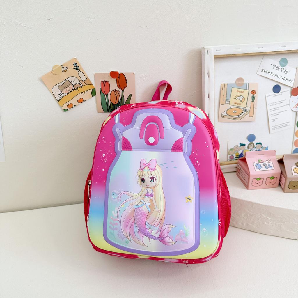 Adorable Cartoon Kids Backpack Nylon Material School Bag With Curved Straps красный